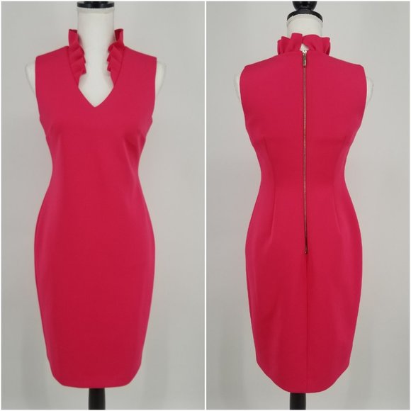 calvin klein ruffle neck dress